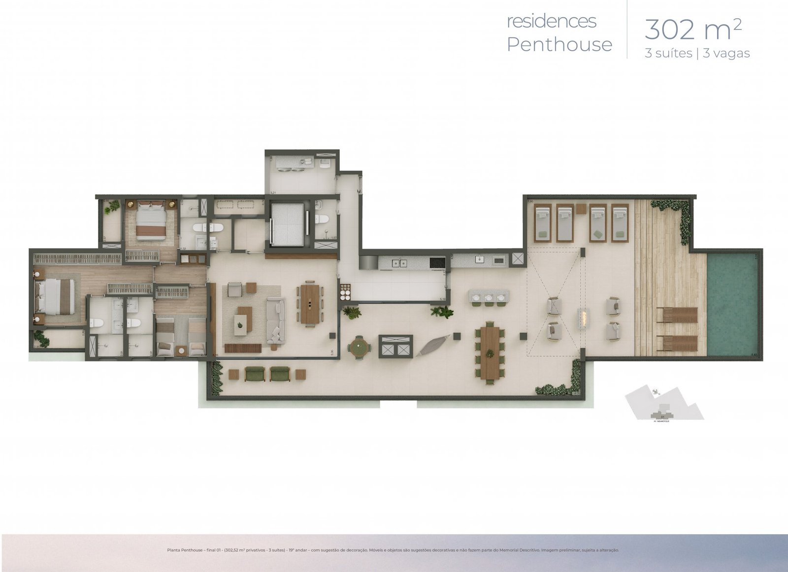 Planta Penthouse de 302 m²